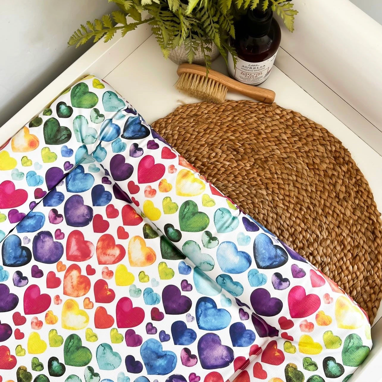 Rainbow Heart Print - Changing Mat ( All Sizes) 3 Rainbow Heart Print - Changing Mat ( All Sizes)