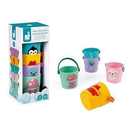 Janod 5 Activities Buckets Bath Toy 4 Janod 5 Activities Buckets Bath Toy - Image 2