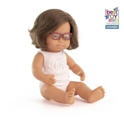 Miniland Girl Doll With Down Syndrome & Glasses 38cm - Brown Hair