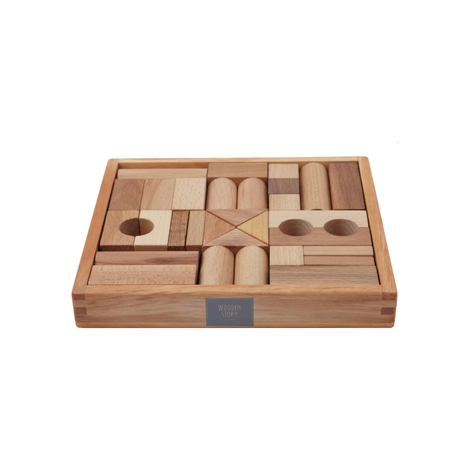Wooden Blocks In Tray - 30 Pcs Natural 3 Wooden Blocks In Tray - 30 Pcs Natural